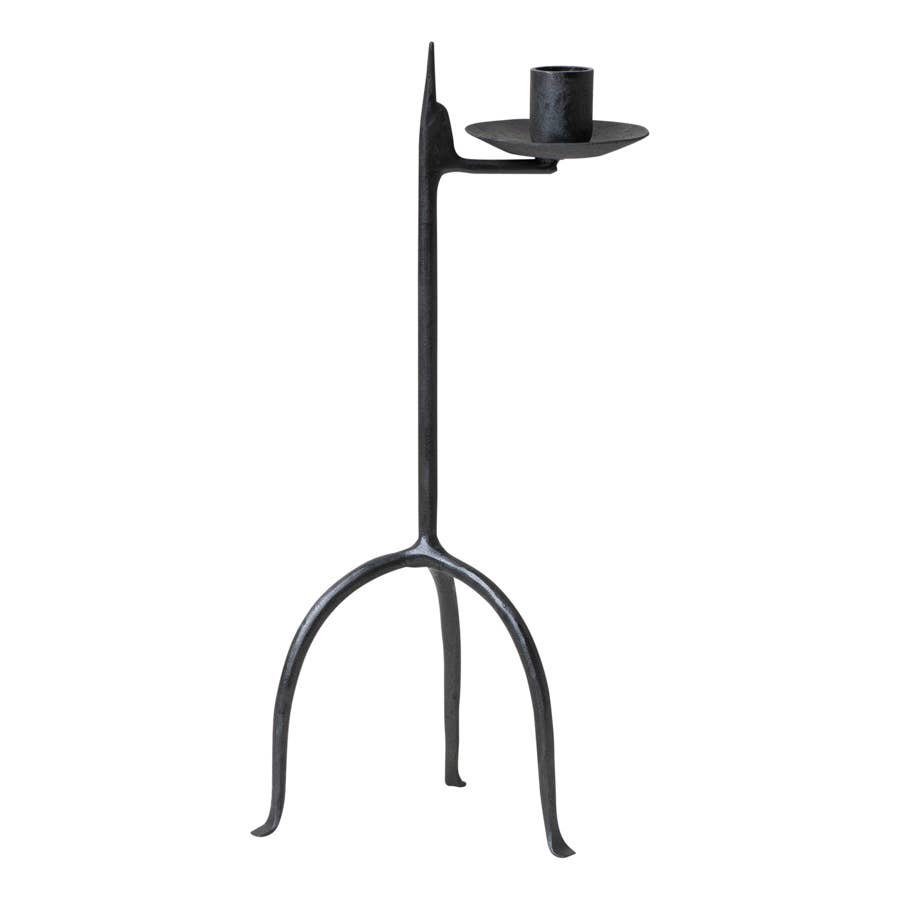 Primitive Single Taper Aged Wrought Iron Candle Holder