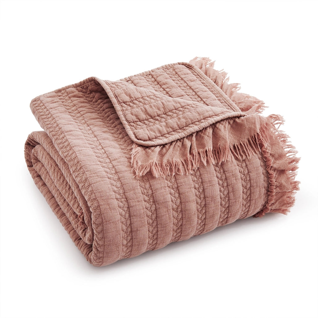 Dusty Rose Fringe Quilted Throw Blanket