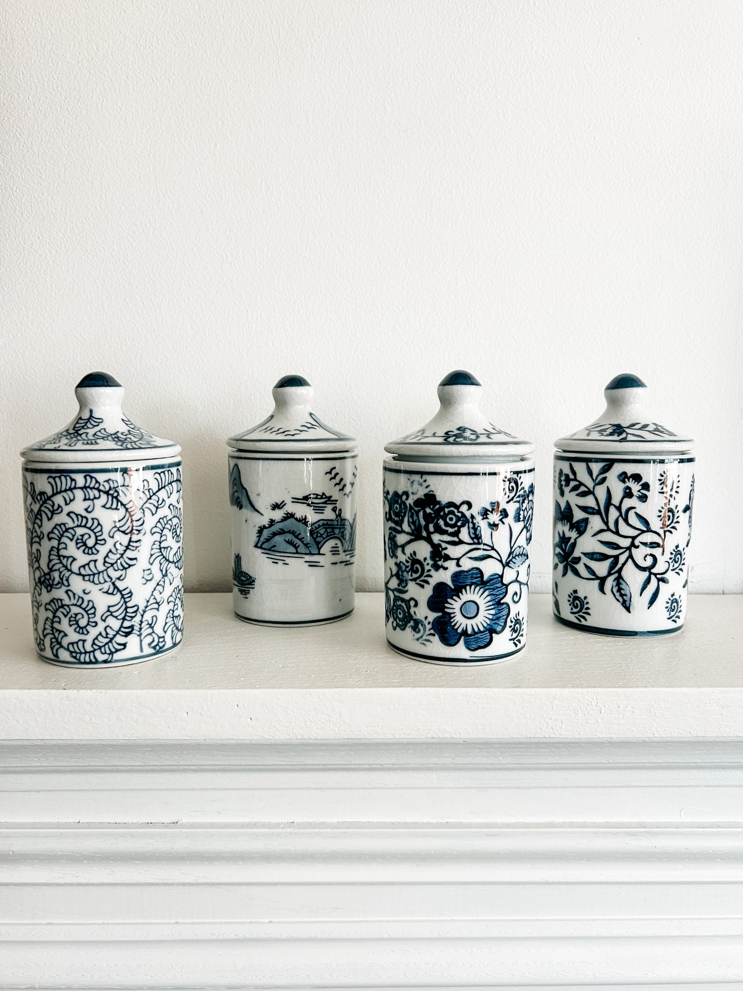 Hand Painted Mini Blue & White Floral Jars