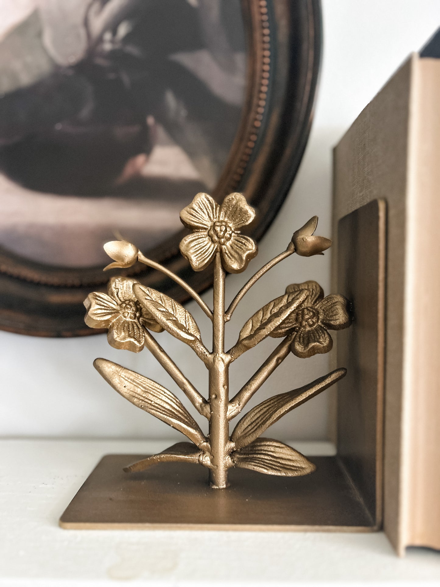 Gold Cast Iron Flower Bookend Set
