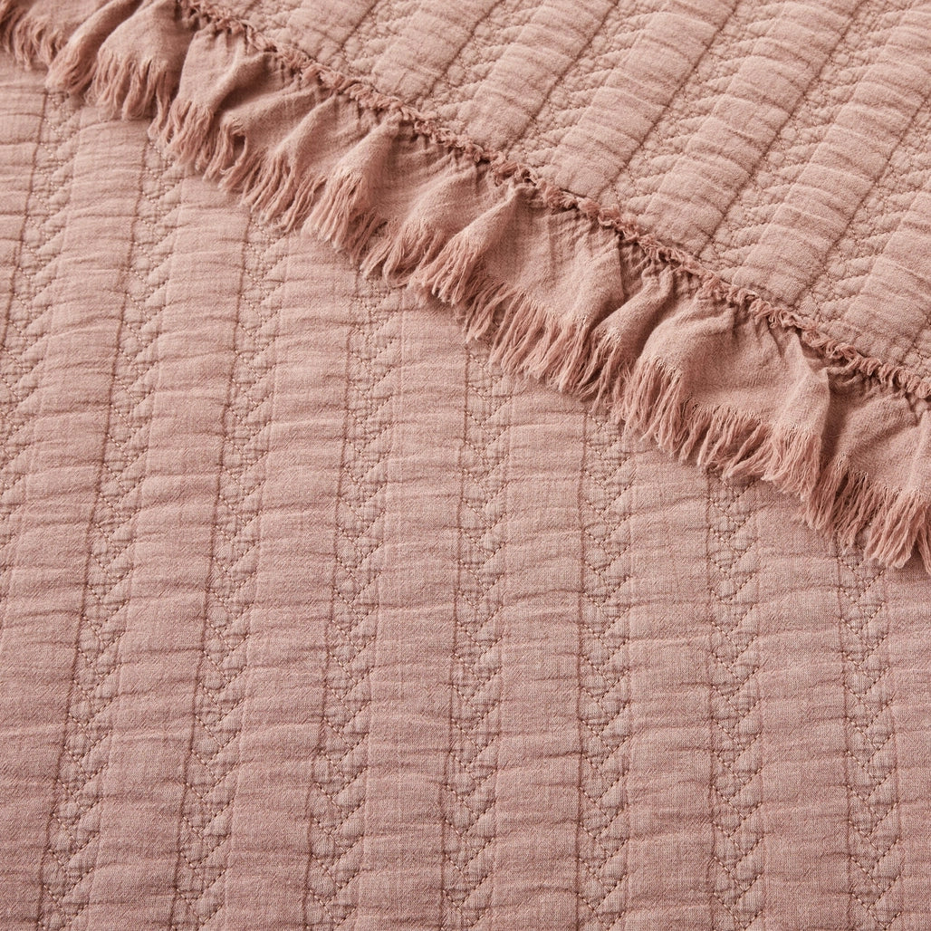 Dusty Rose Fringe Quilted Throw Blanket