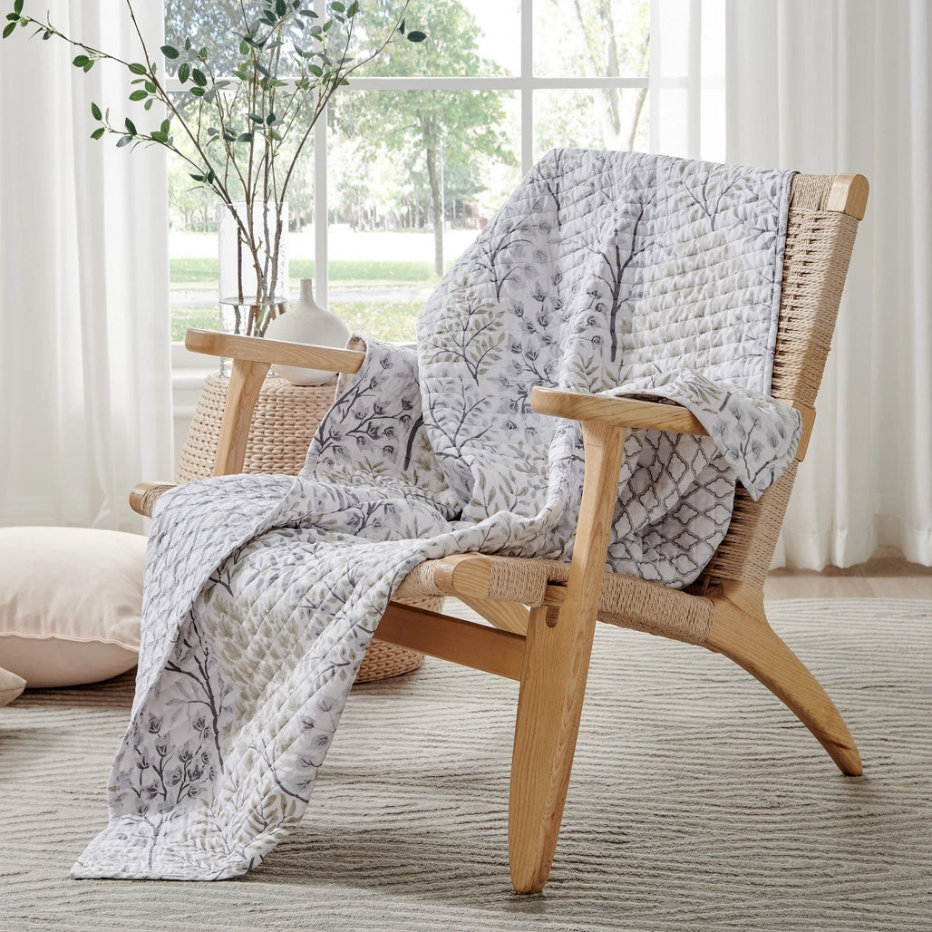 Beige & Grey English Forest Quilted Throw Blanket