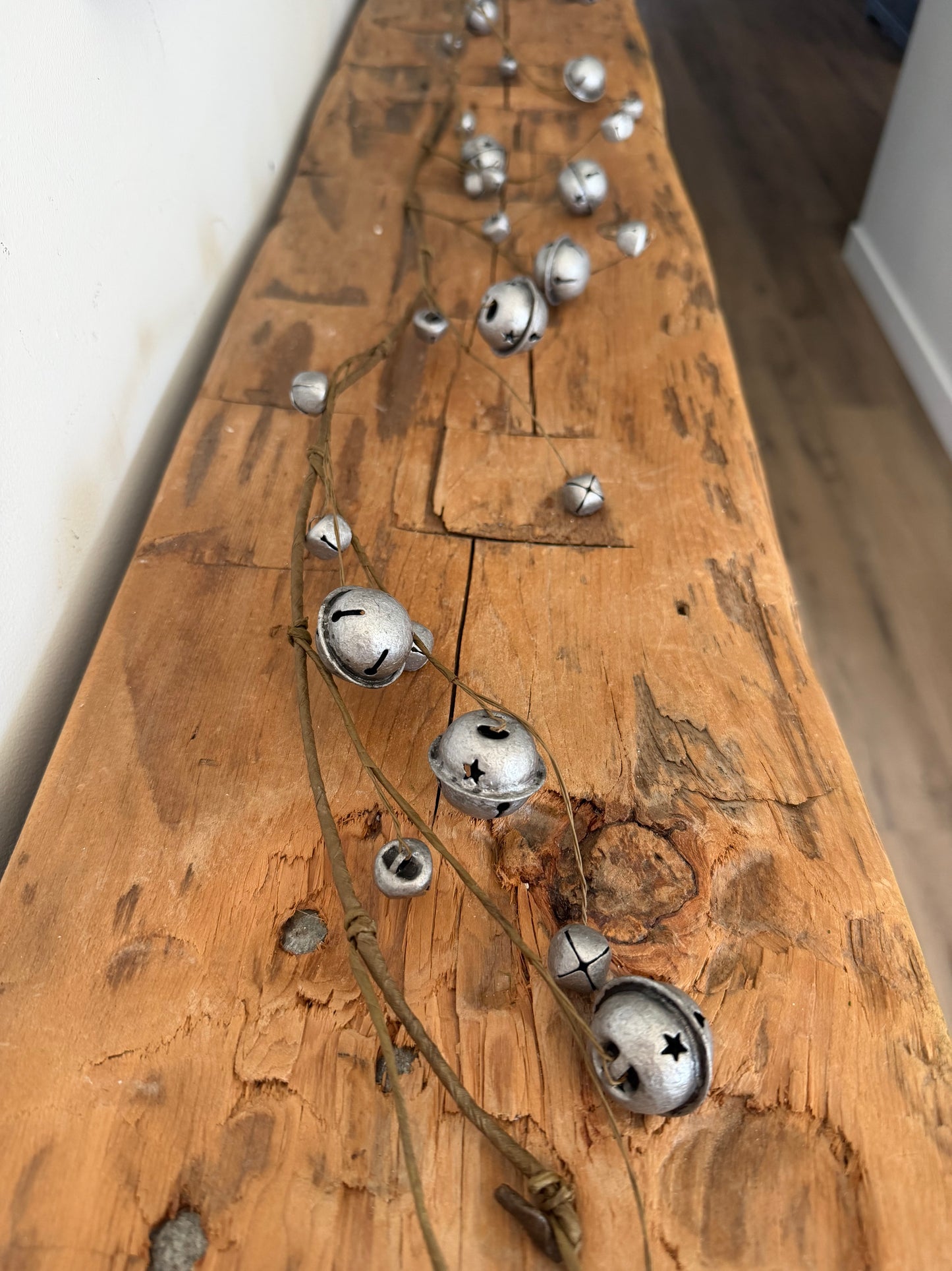 Antique Silver Jingle Bell Garland- 5'