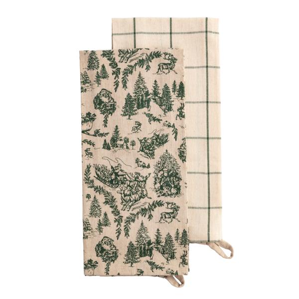 Toile Christmas Tea Towel Set