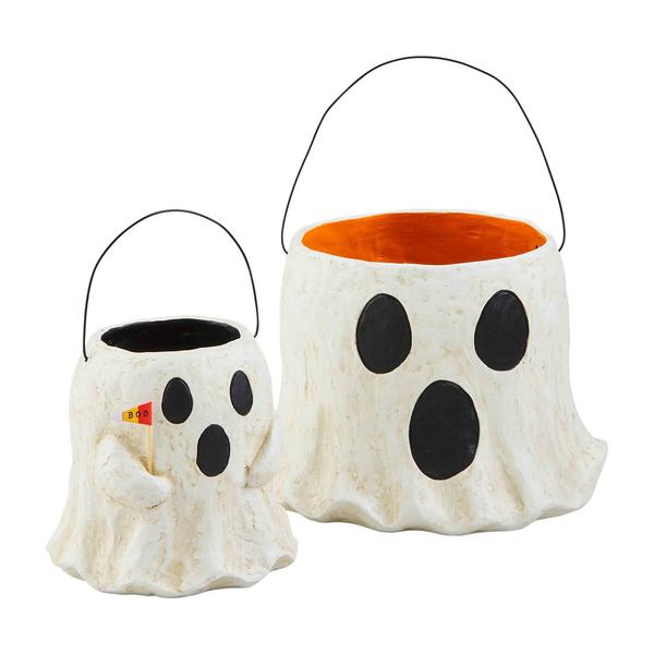 Paper Mache Ghost Treat Buckets Assorted Sizes