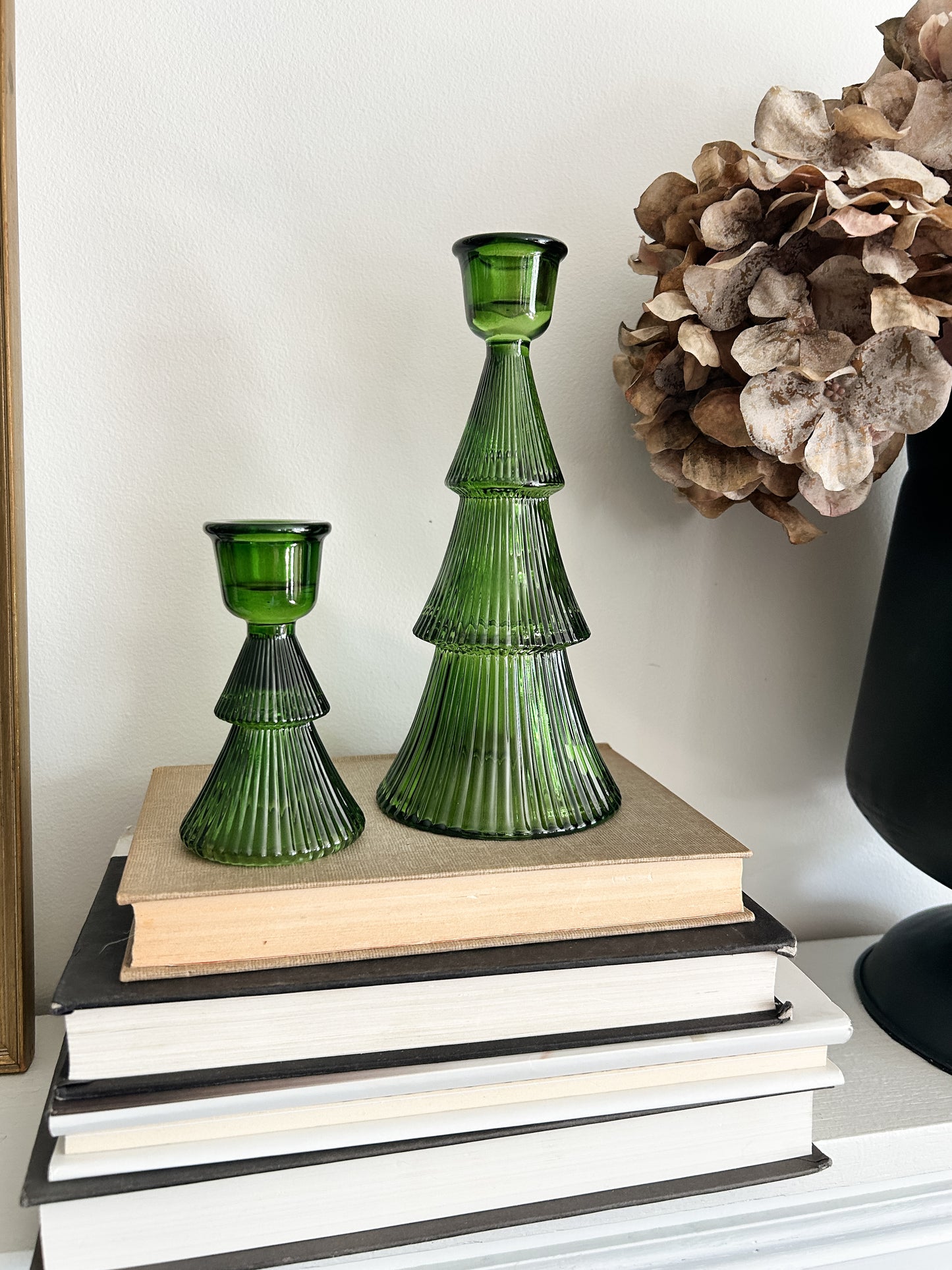 Green Glass Tree Taper Holders