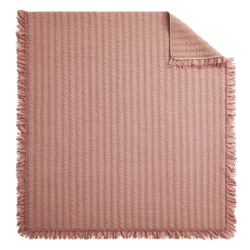 Dusty Rose Fringe Quilted Throw Blanket