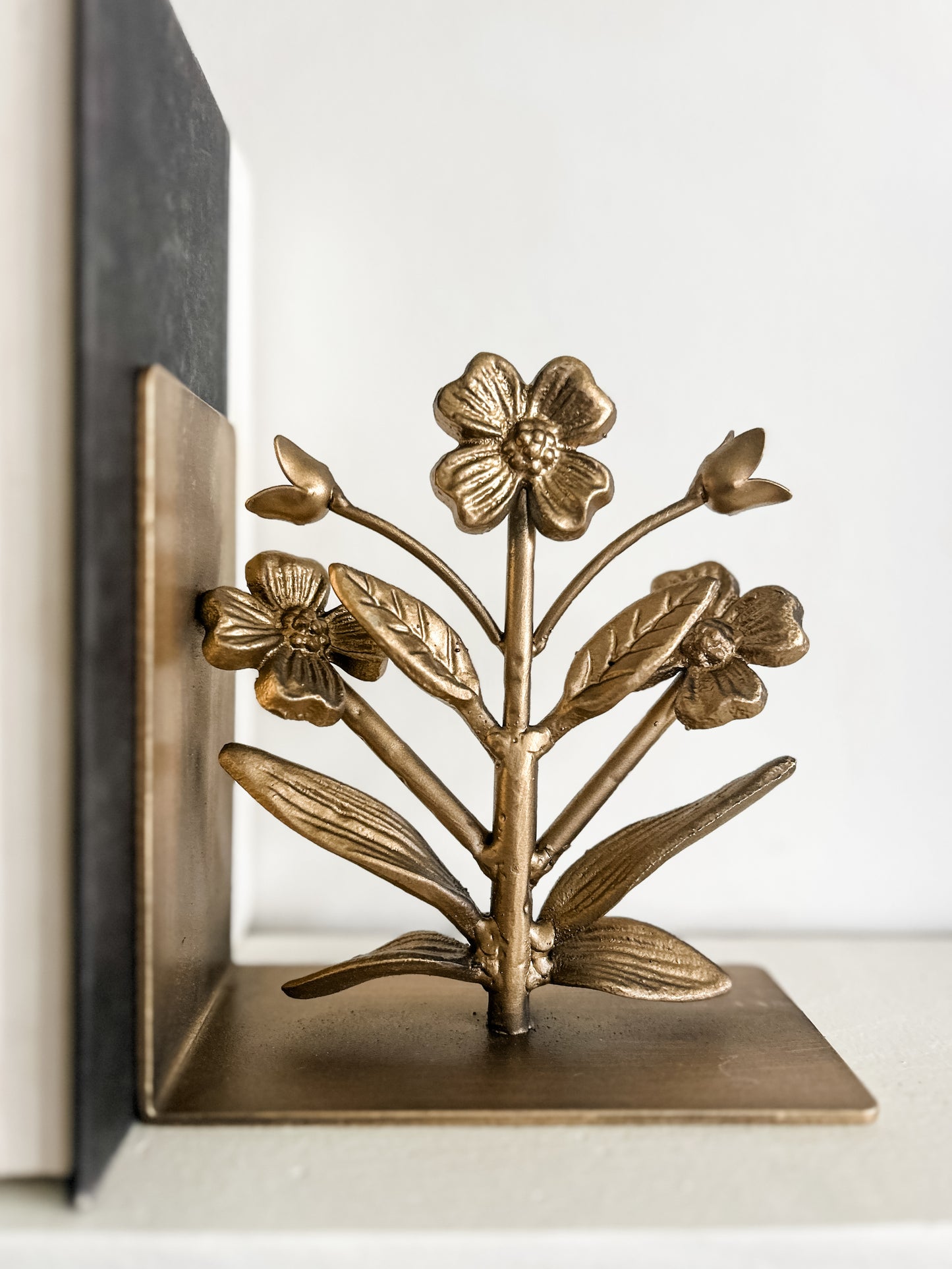 Gold Cast Iron Flower Bookend Set