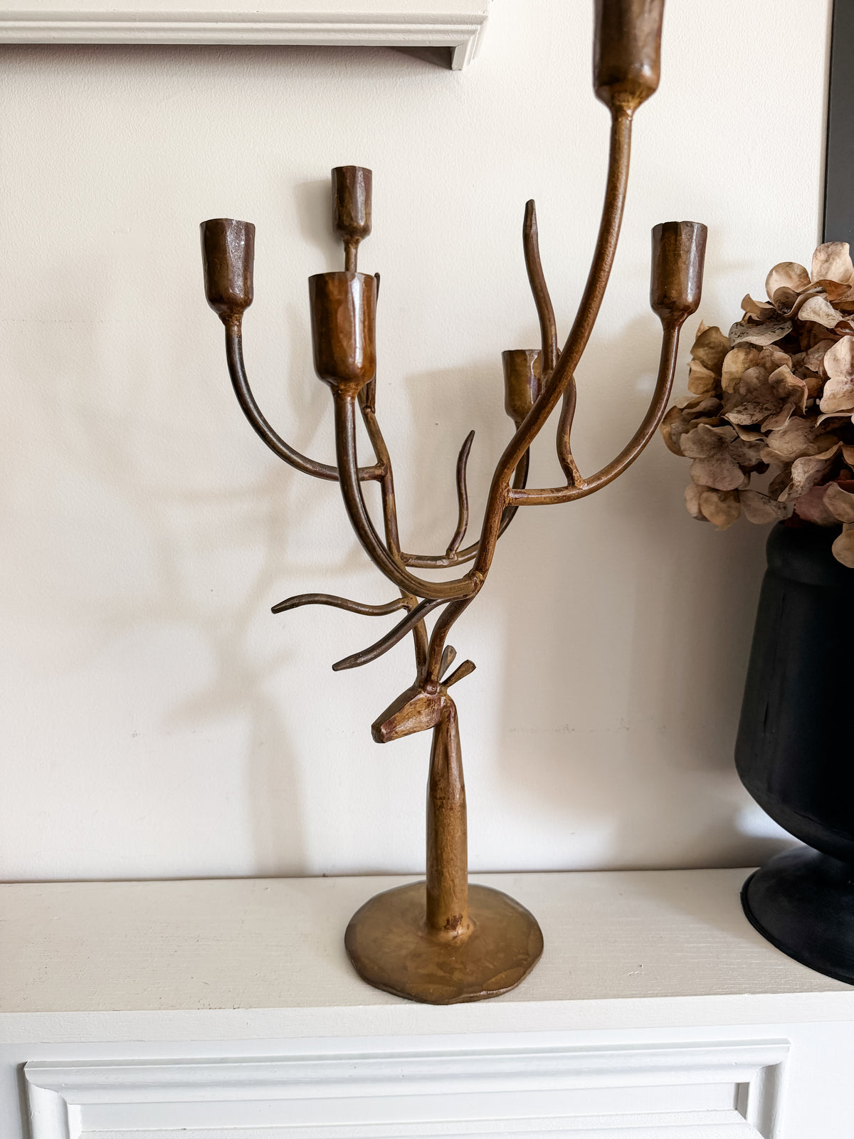 Gold Bronze Hand Forged Antler Candle Holder- 18"