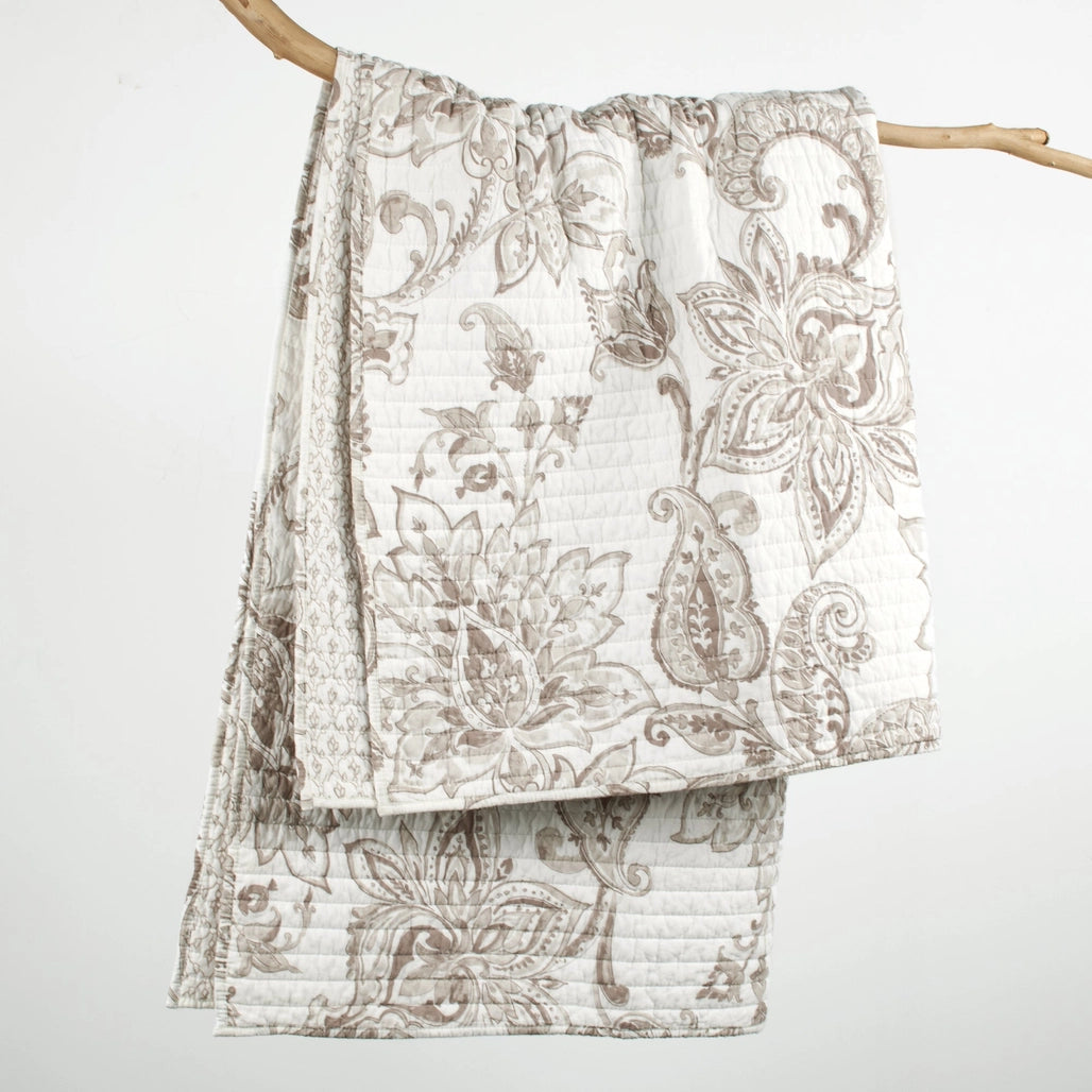 Taupe Floral Bennett Quilted Throw Blanket