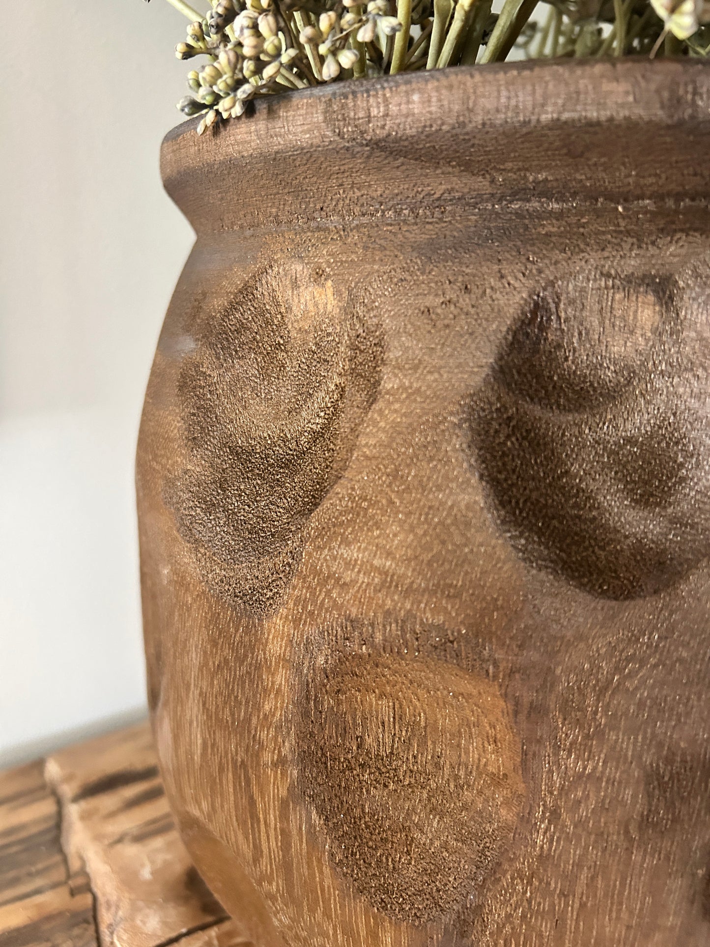 Dark Brown Wood Dot Vase
