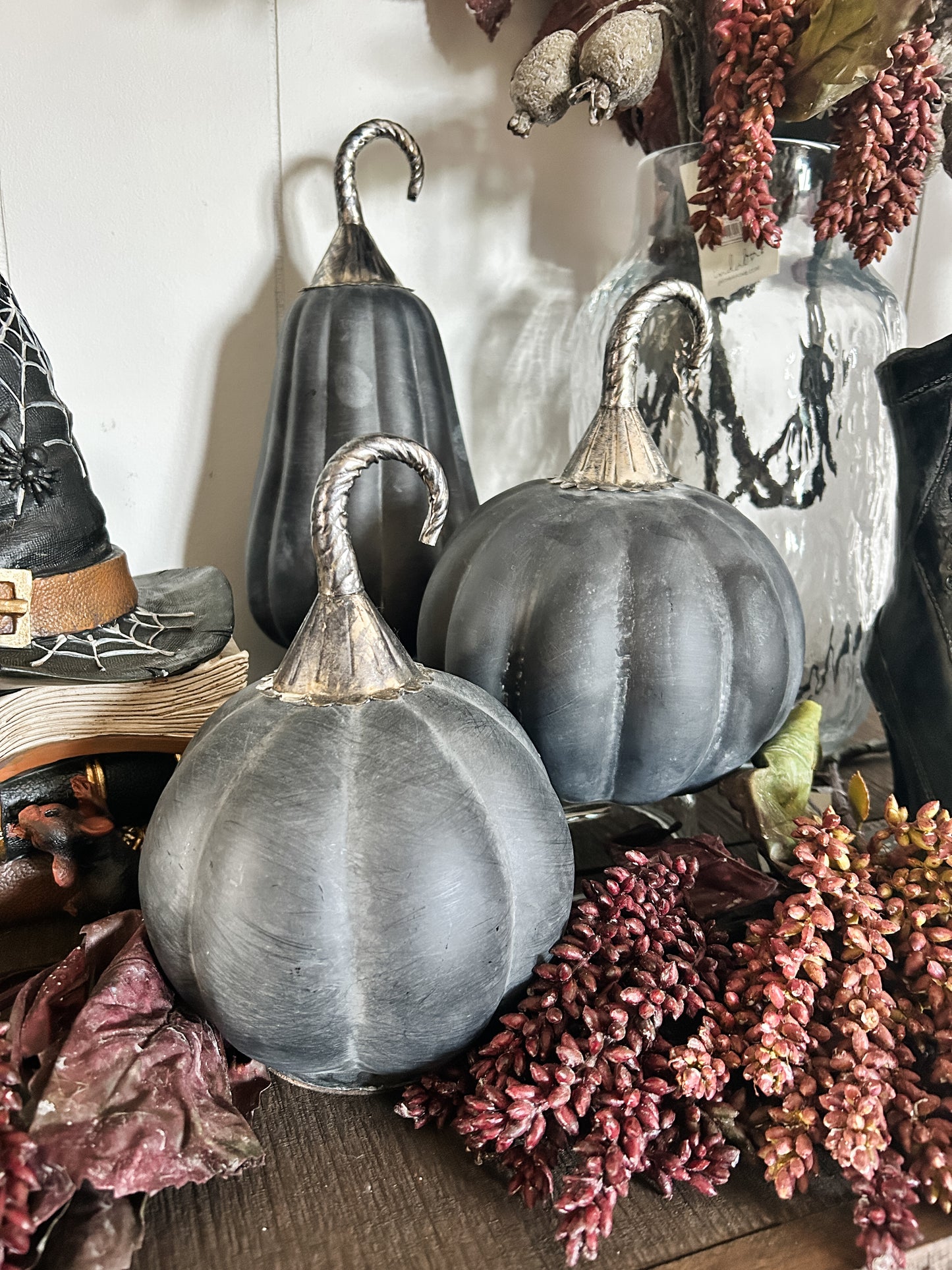 Antiqued Black Glass Pumpkins Assorted