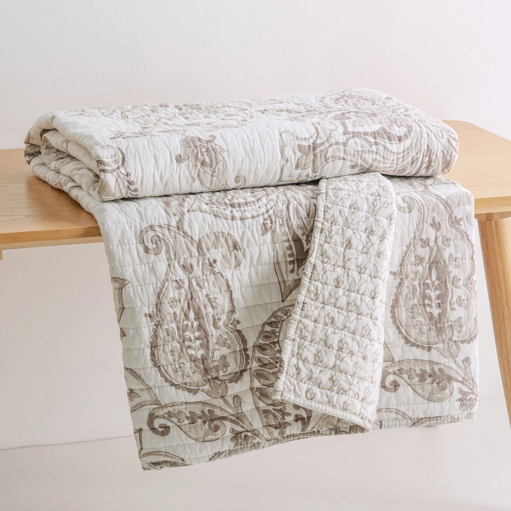 Taupe Floral Bennett Quilted Throw Blanket