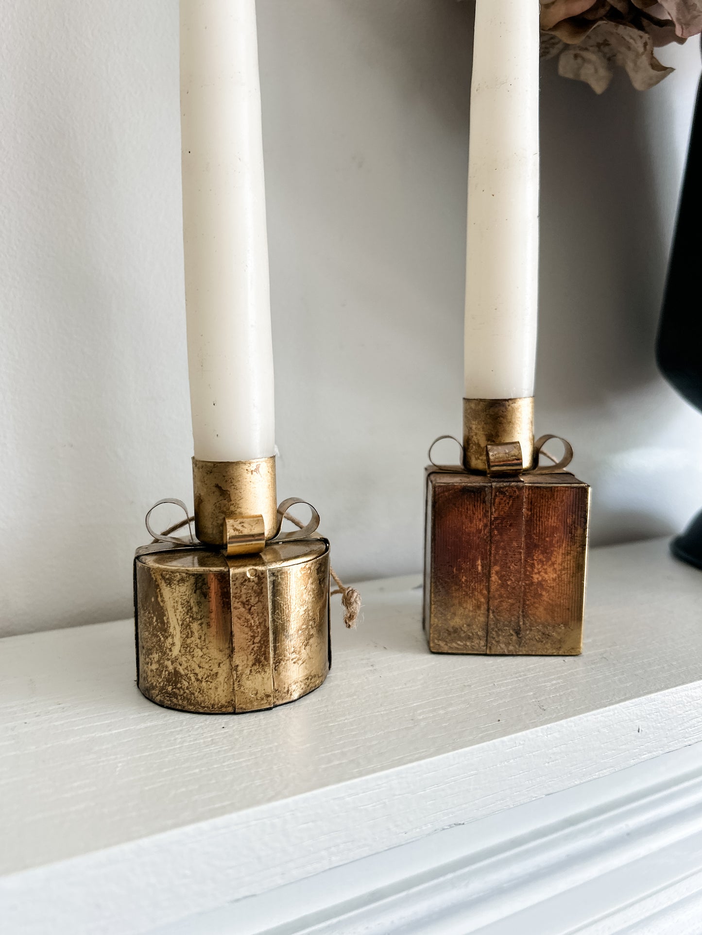 Antiqued Gold Gift Shaped Taper Holders