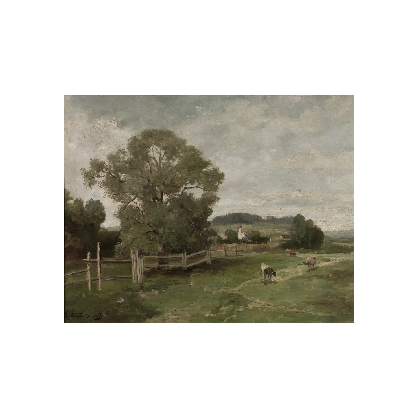 Landscape with Cows Vintage Art Print (no frame)