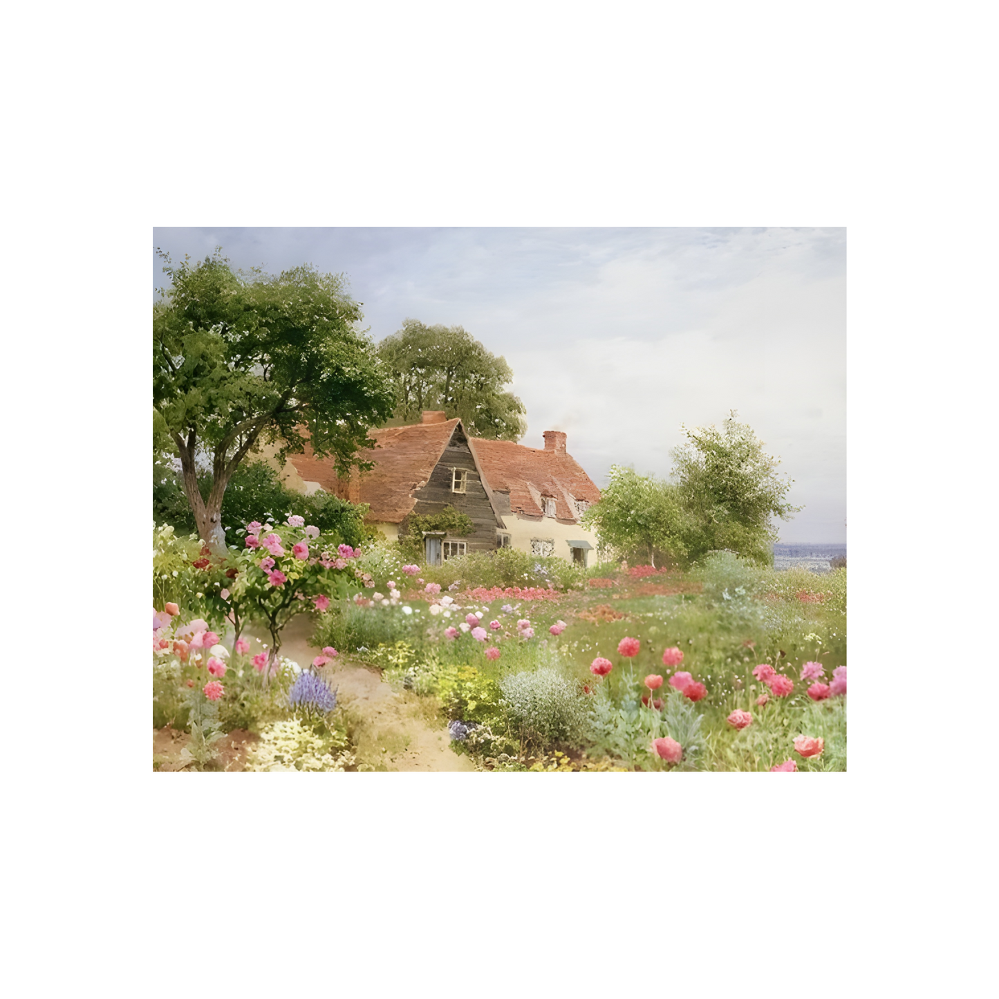 English Garden Cottage Vintage Art Print (no frame)