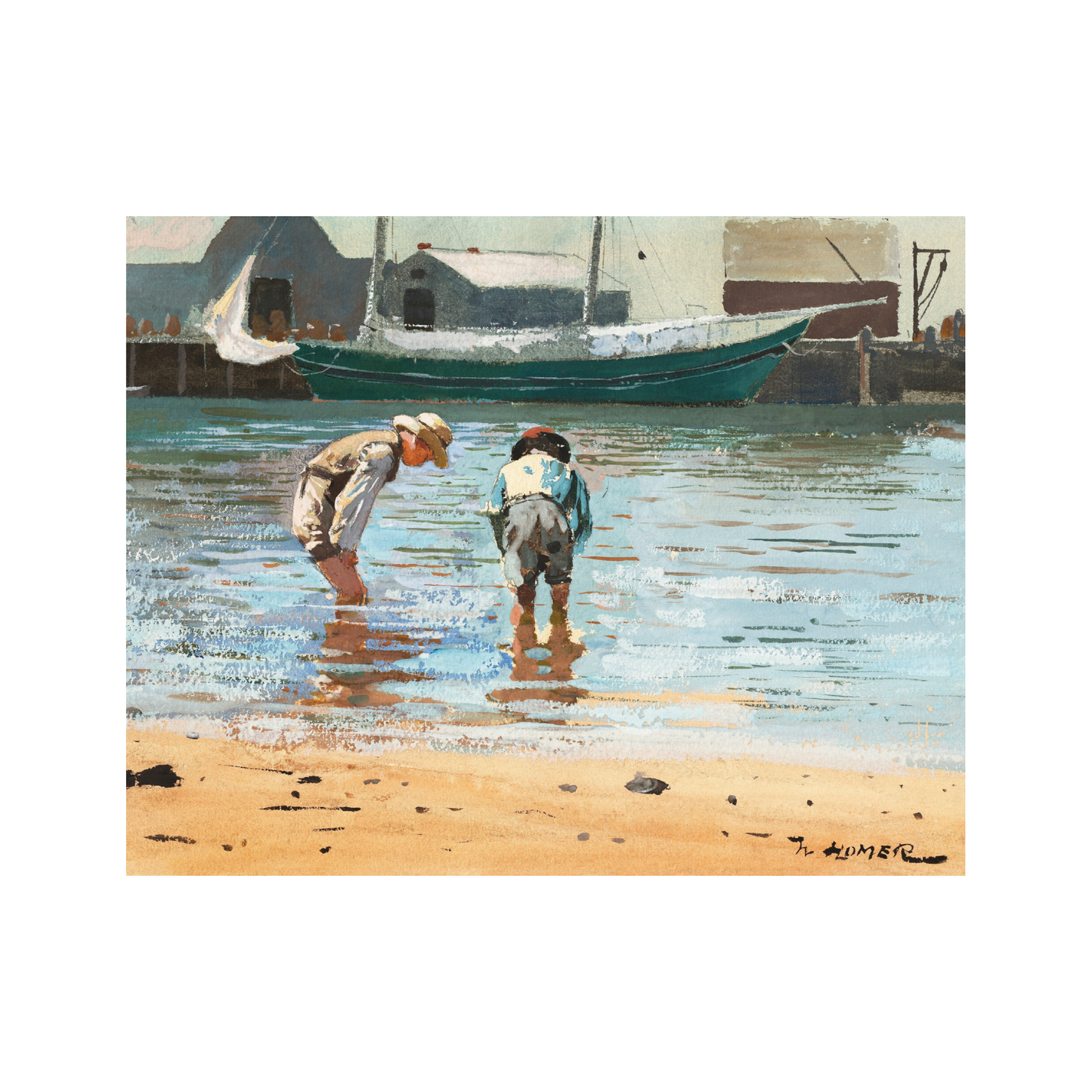 Boys Wading Vintage Art Print (no frame)