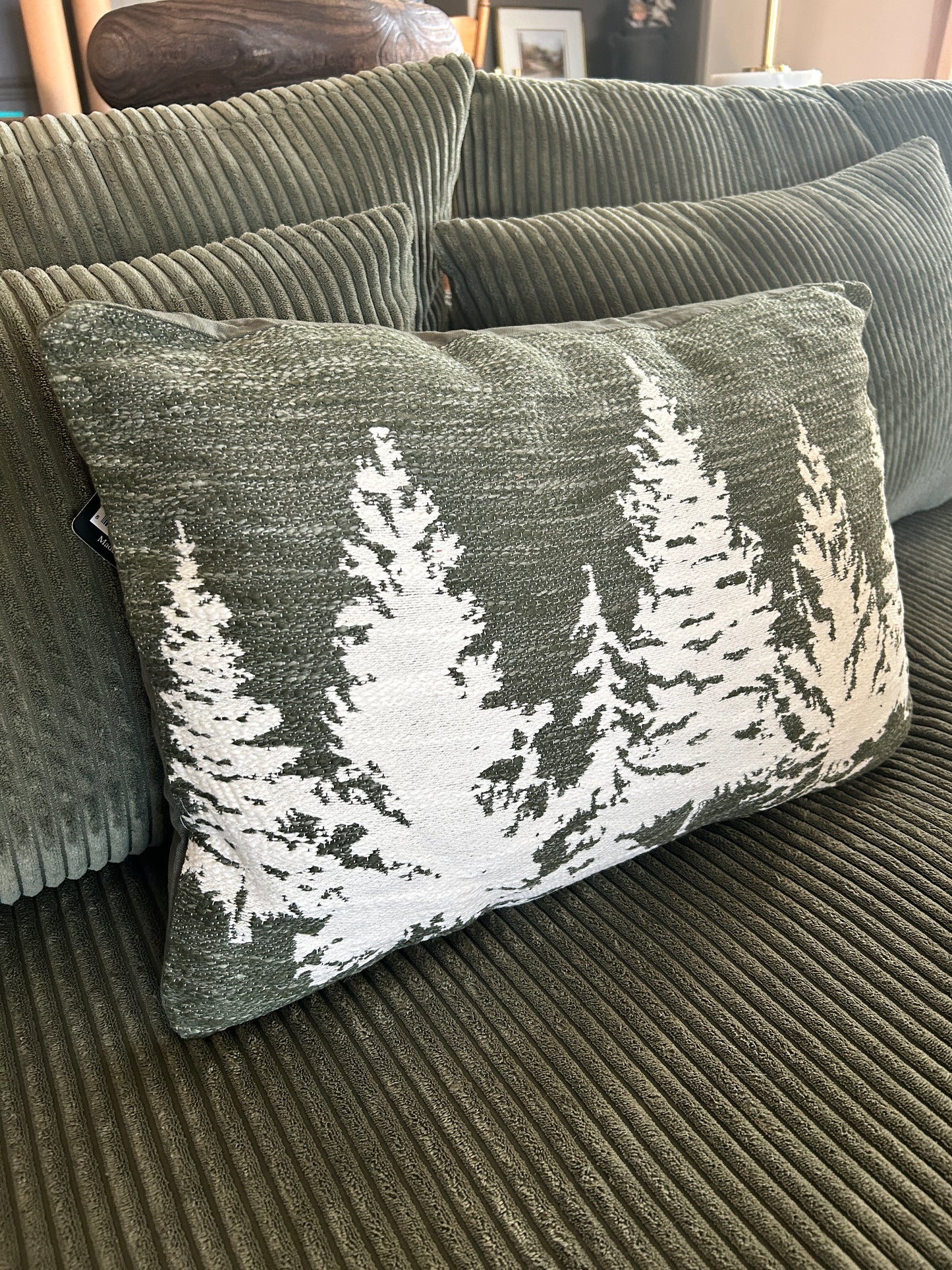 Green & White Lumbar Pillow