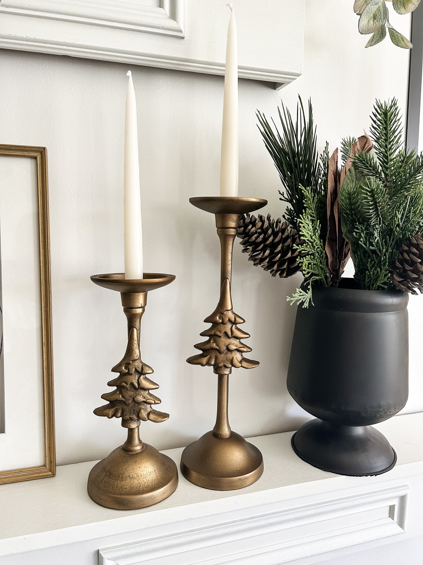 Antiqued Taper Pillar Tree Candle Holders