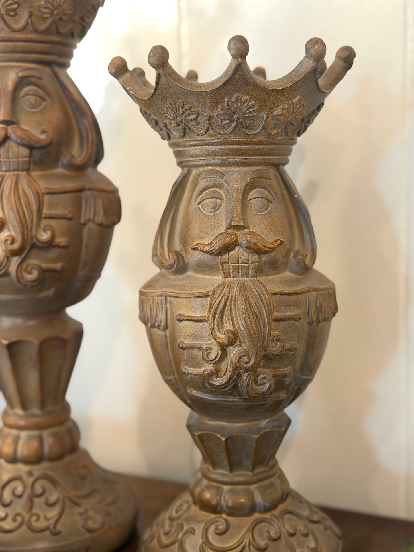 Nutcracker Wood Look Pillar Candle Holders Assorted