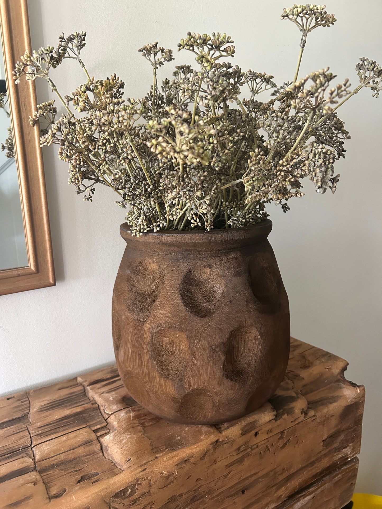 Dark Brown Wood Dot Vase