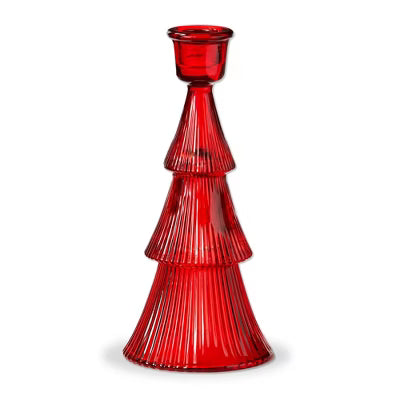Red Glass Tree Taper Holders