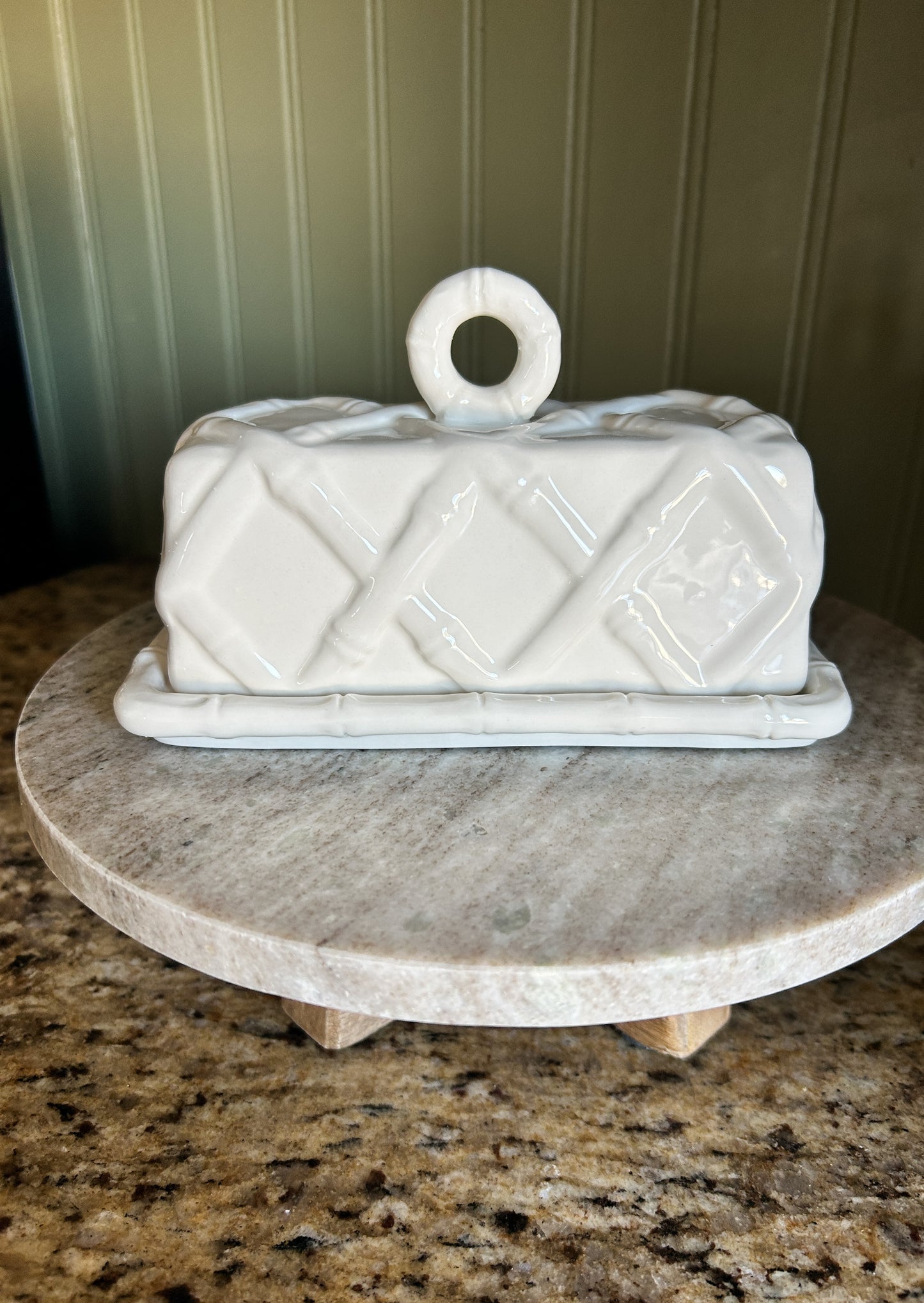 White Ceramic Bamboo Inspired Butter Dish