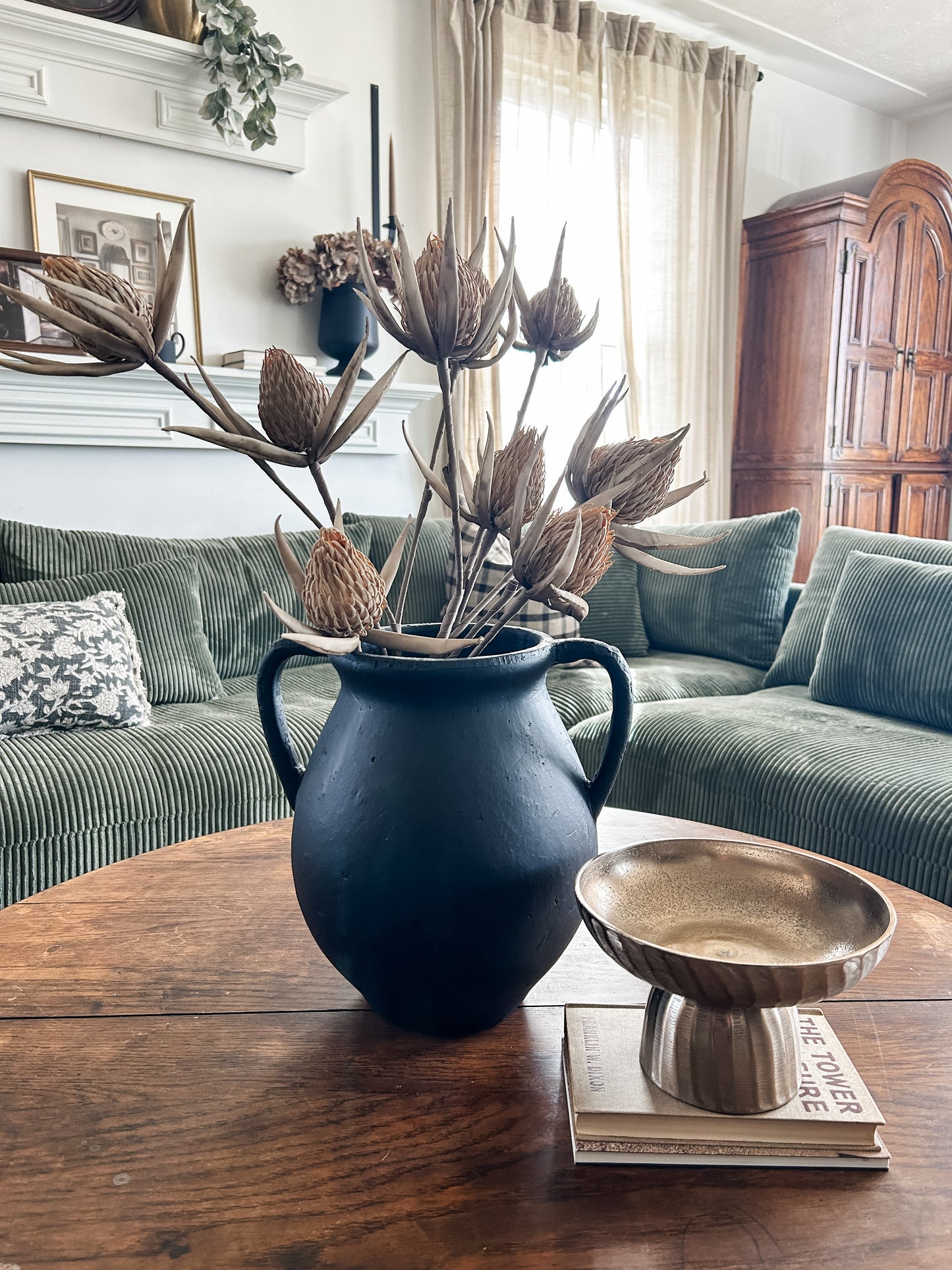 Black Artisanal Two Handle Vase