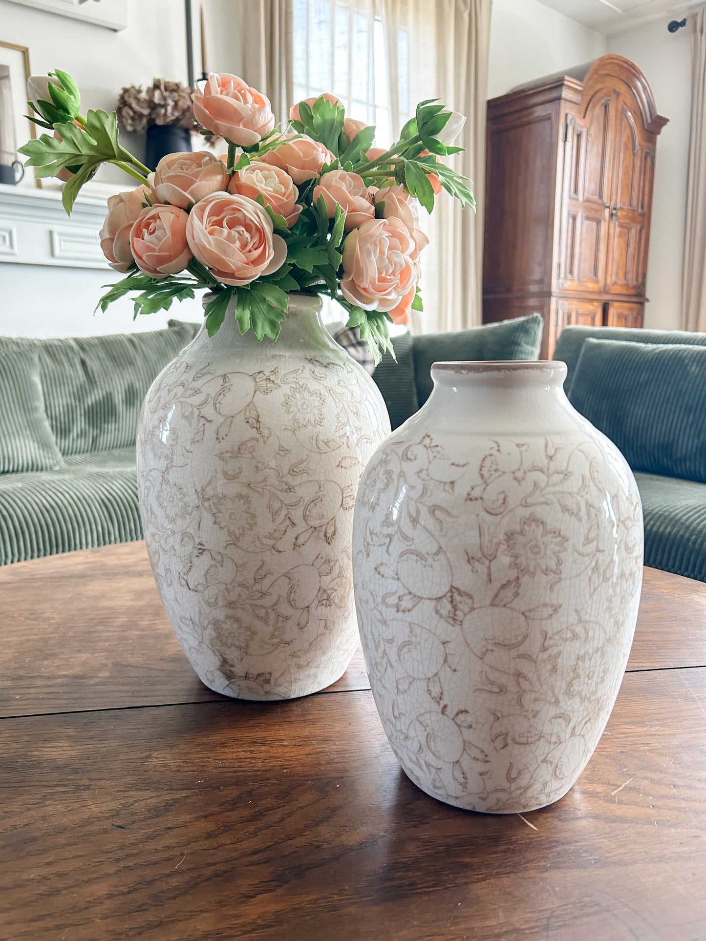 Beige Floral Heirloom Vase