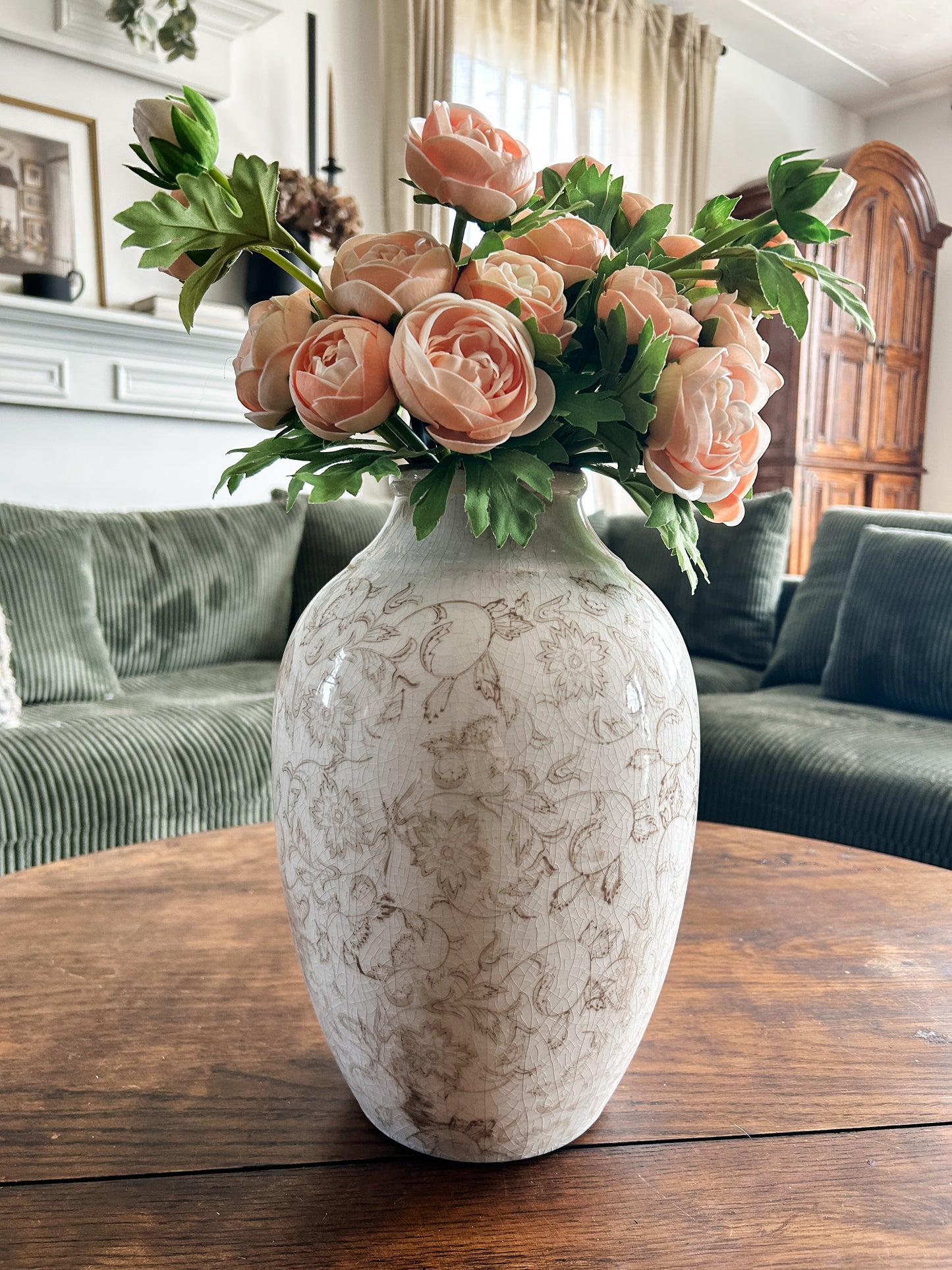 Large Beige Floral Heirloom Vase