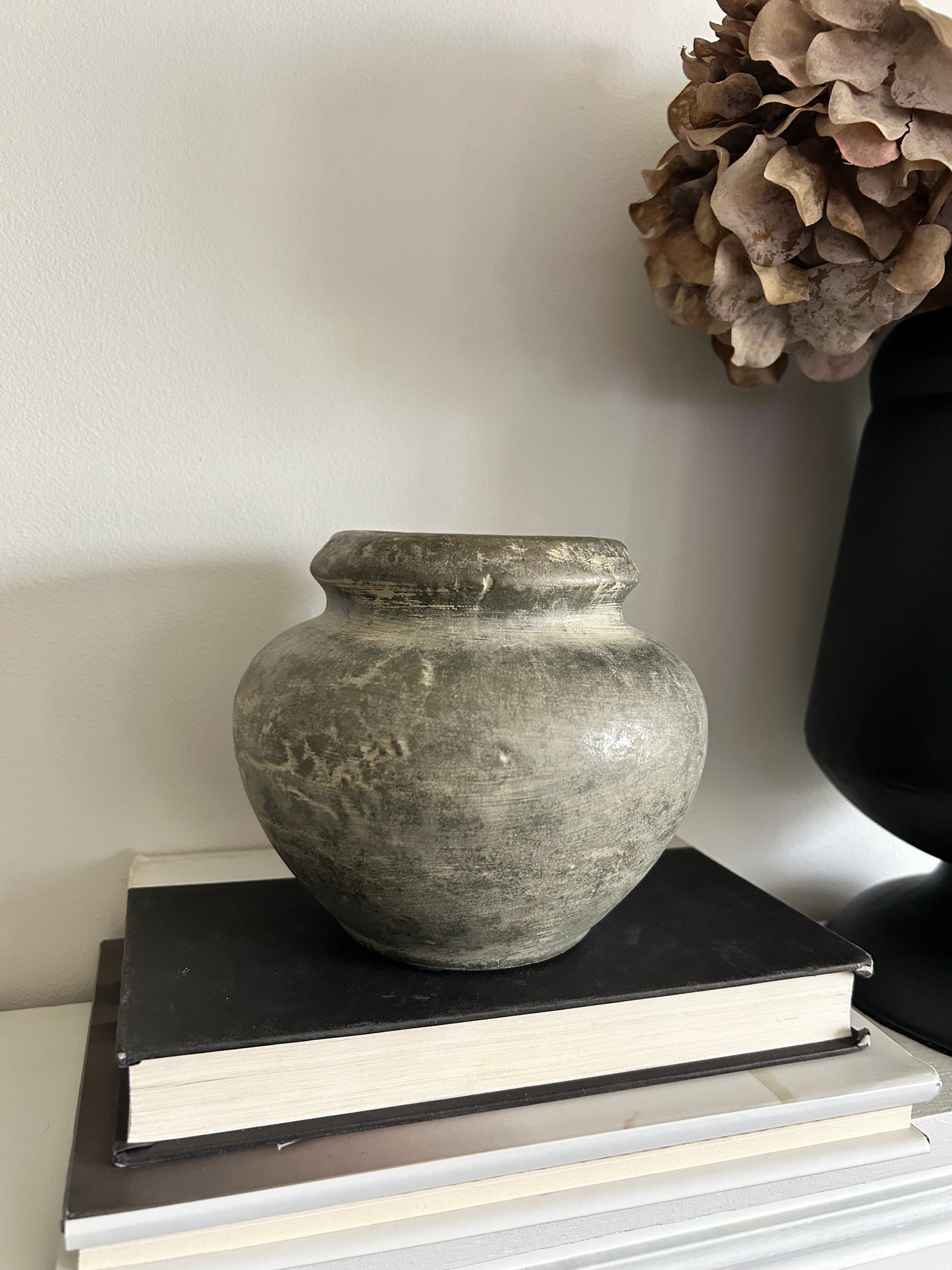 Antiqued Charcoal Green Bud Vase
