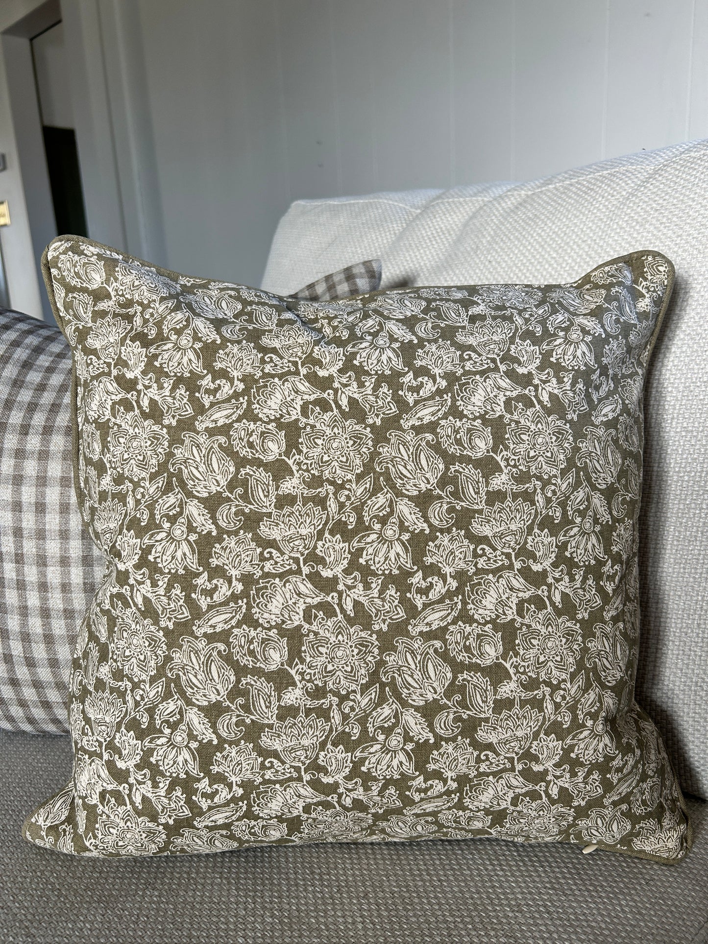 Reversible Olive Green Floral Throw Pillow