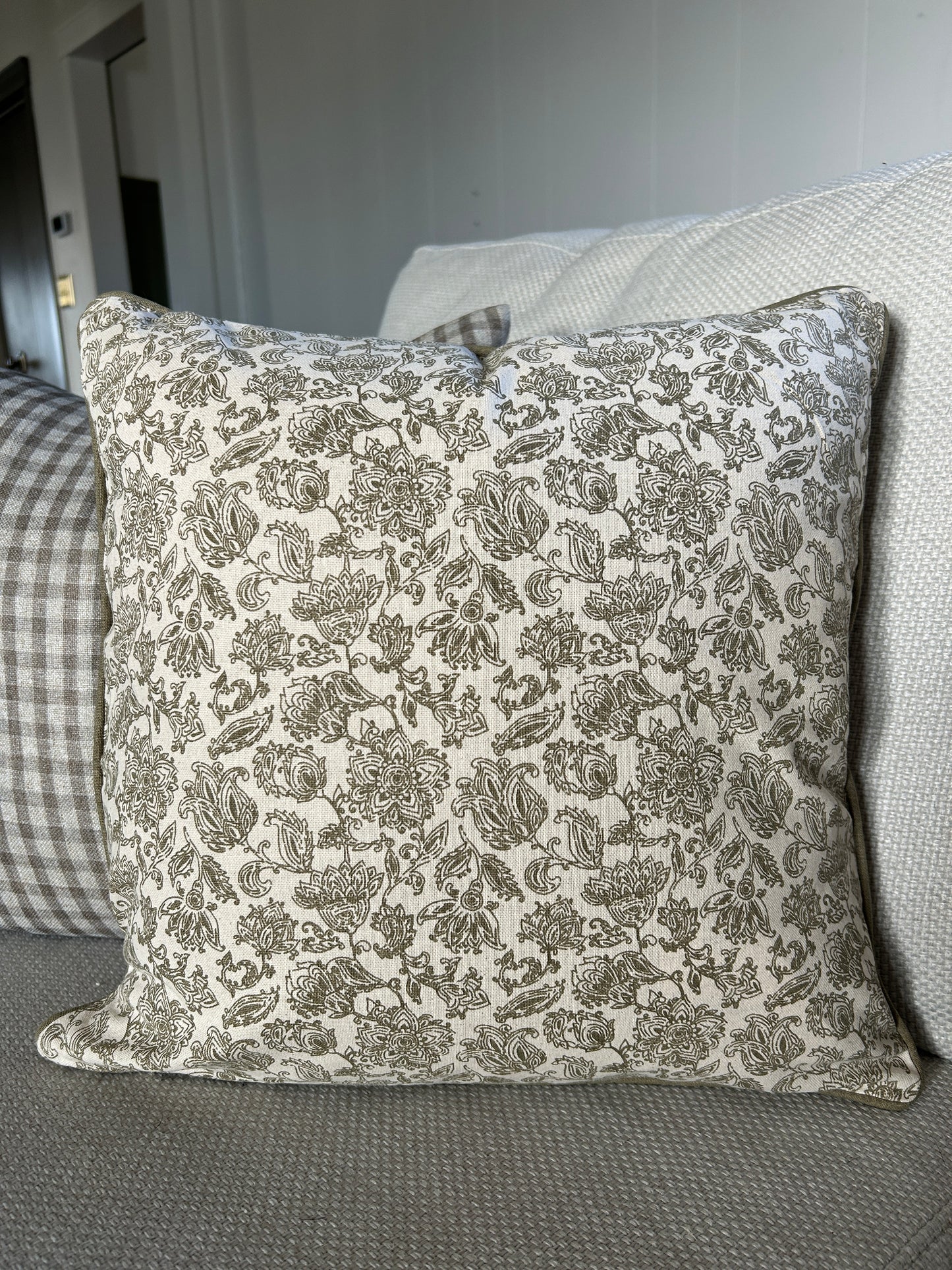 Reversible Olive Green Floral Throw Pillow