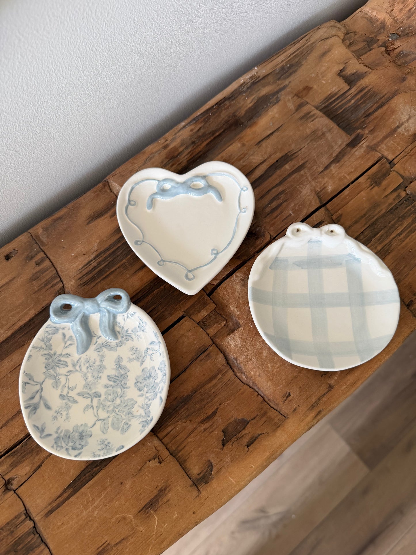Blue Gingham Bow Ring Dish