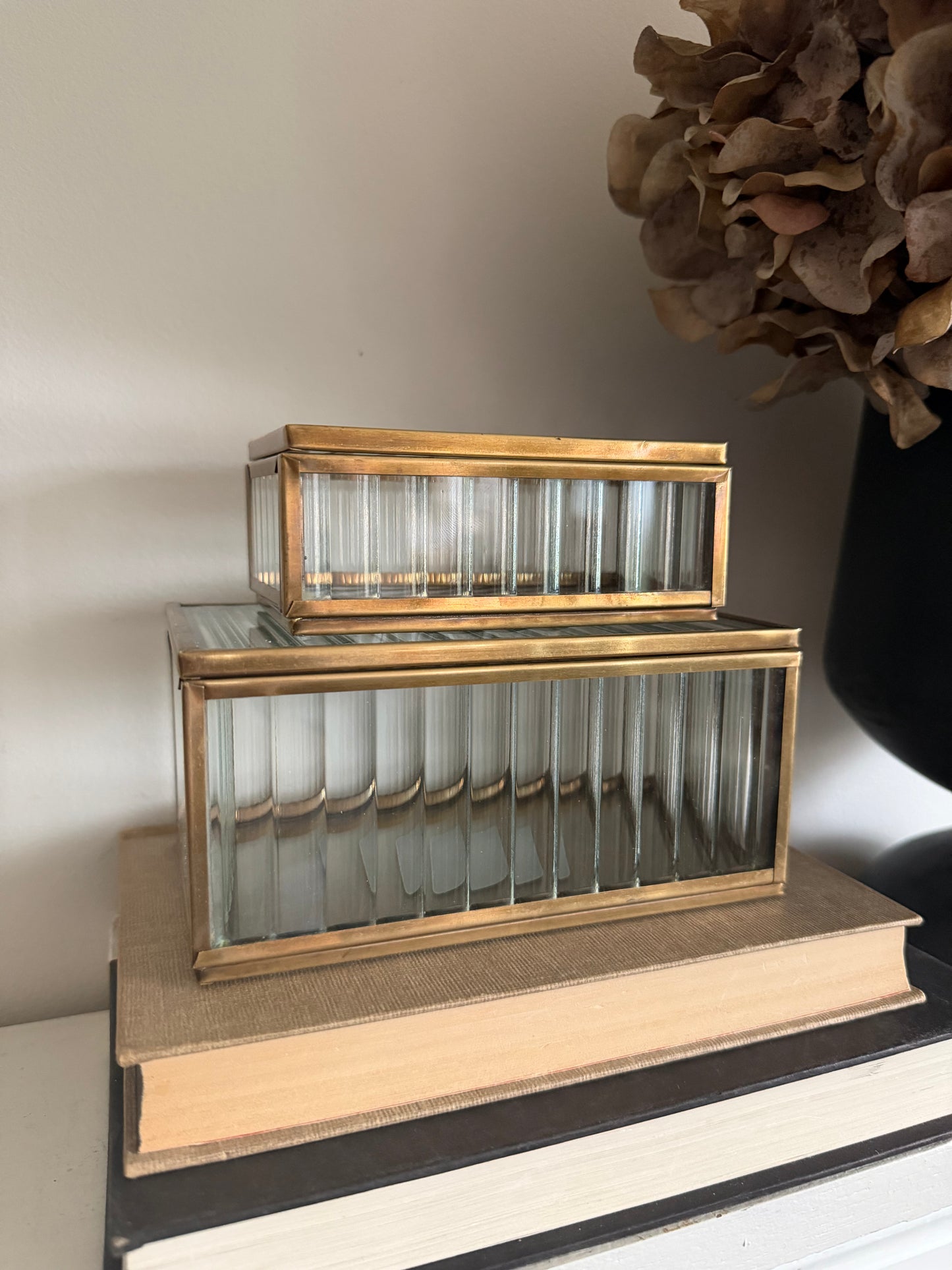 Fluted Glass & Brass Storage Boxes- Assorted Sizes