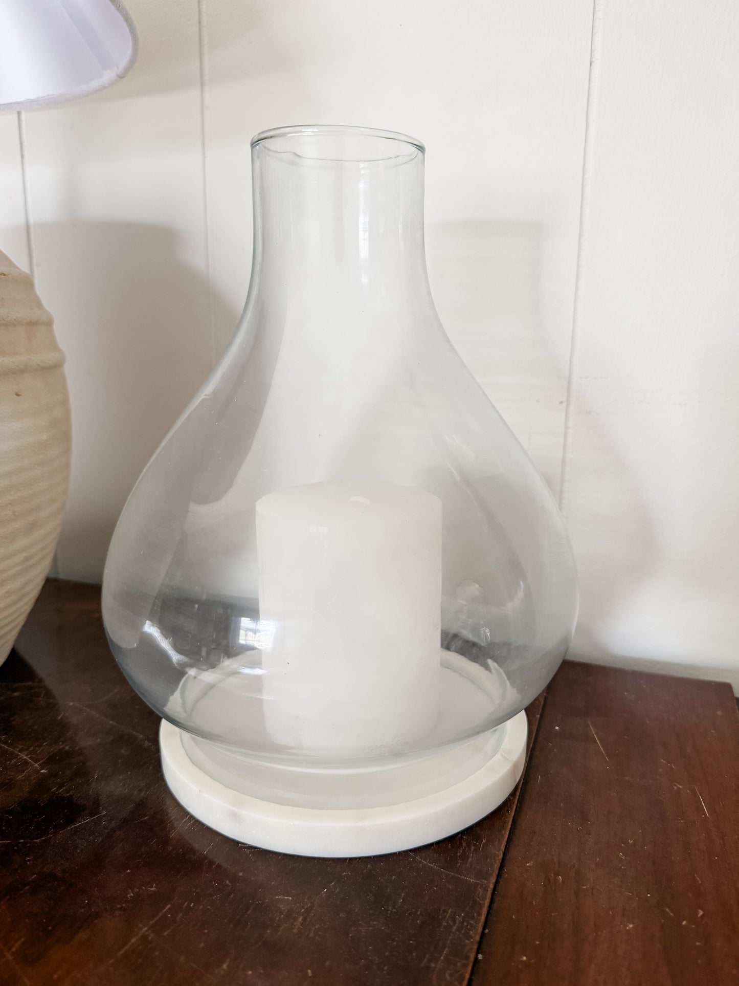 Hand Crafted Glass and Marble Hurricane Set