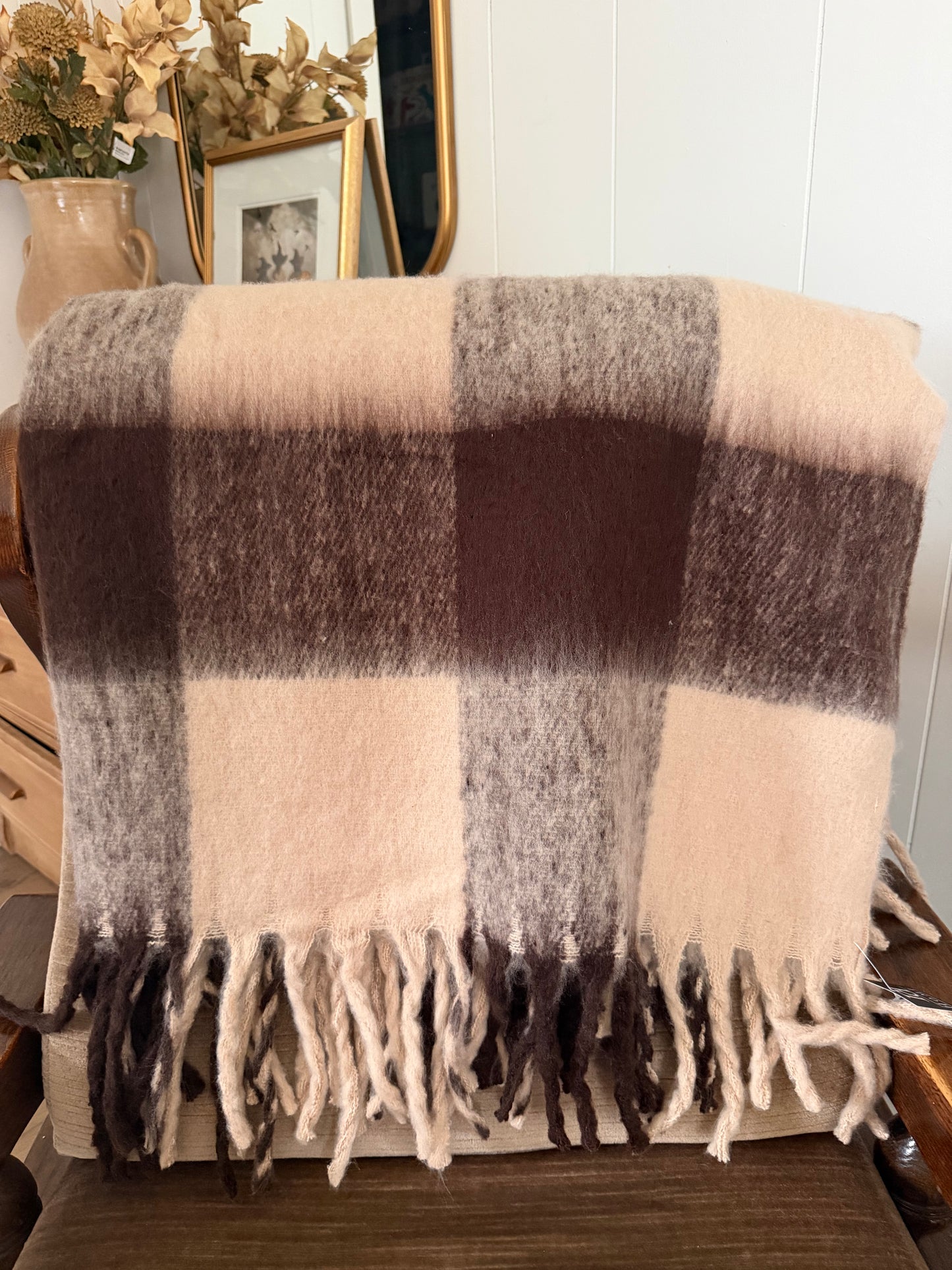 Faux Mohair Brown Plaid Throw Blanket