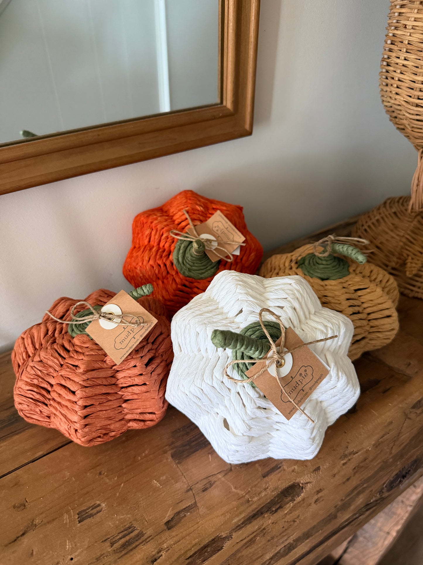 Cream Raffia Woven Pumpkin