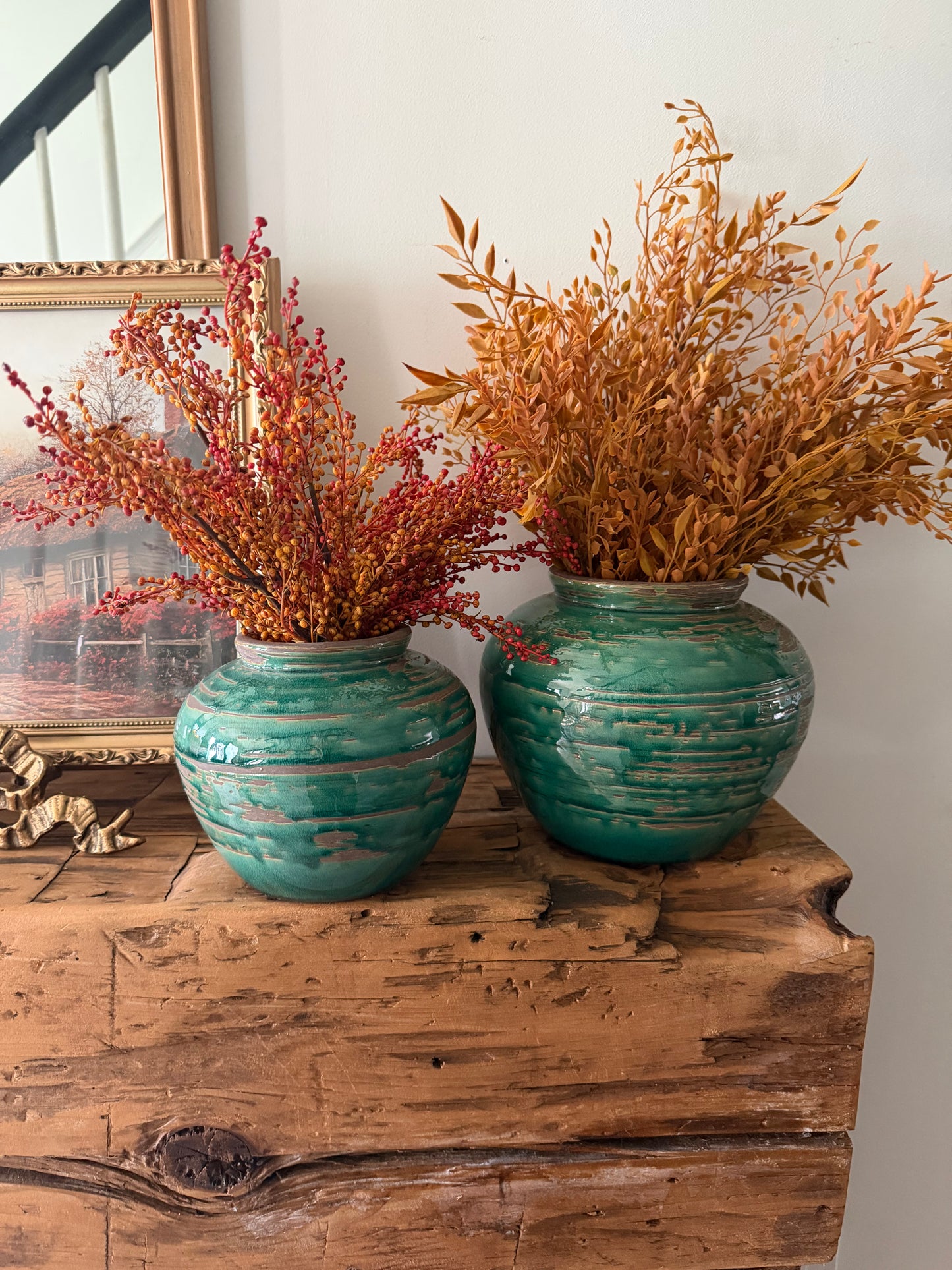 Ceramic Vase, Vintage Style, Emerald Crackle - Selva: Large