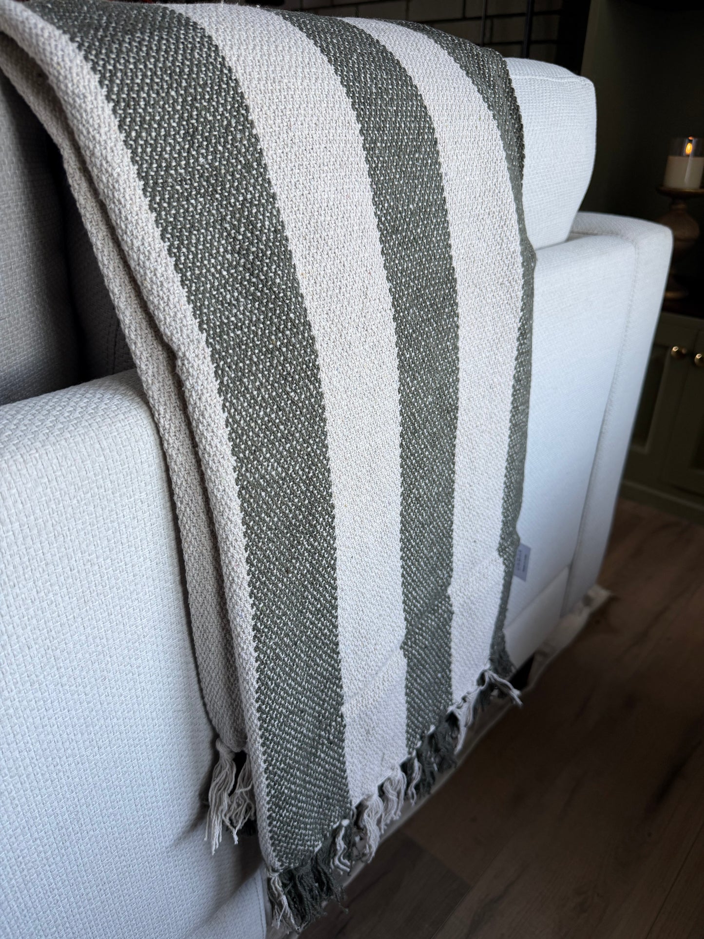 Green & Cream Striped Throw Blanket