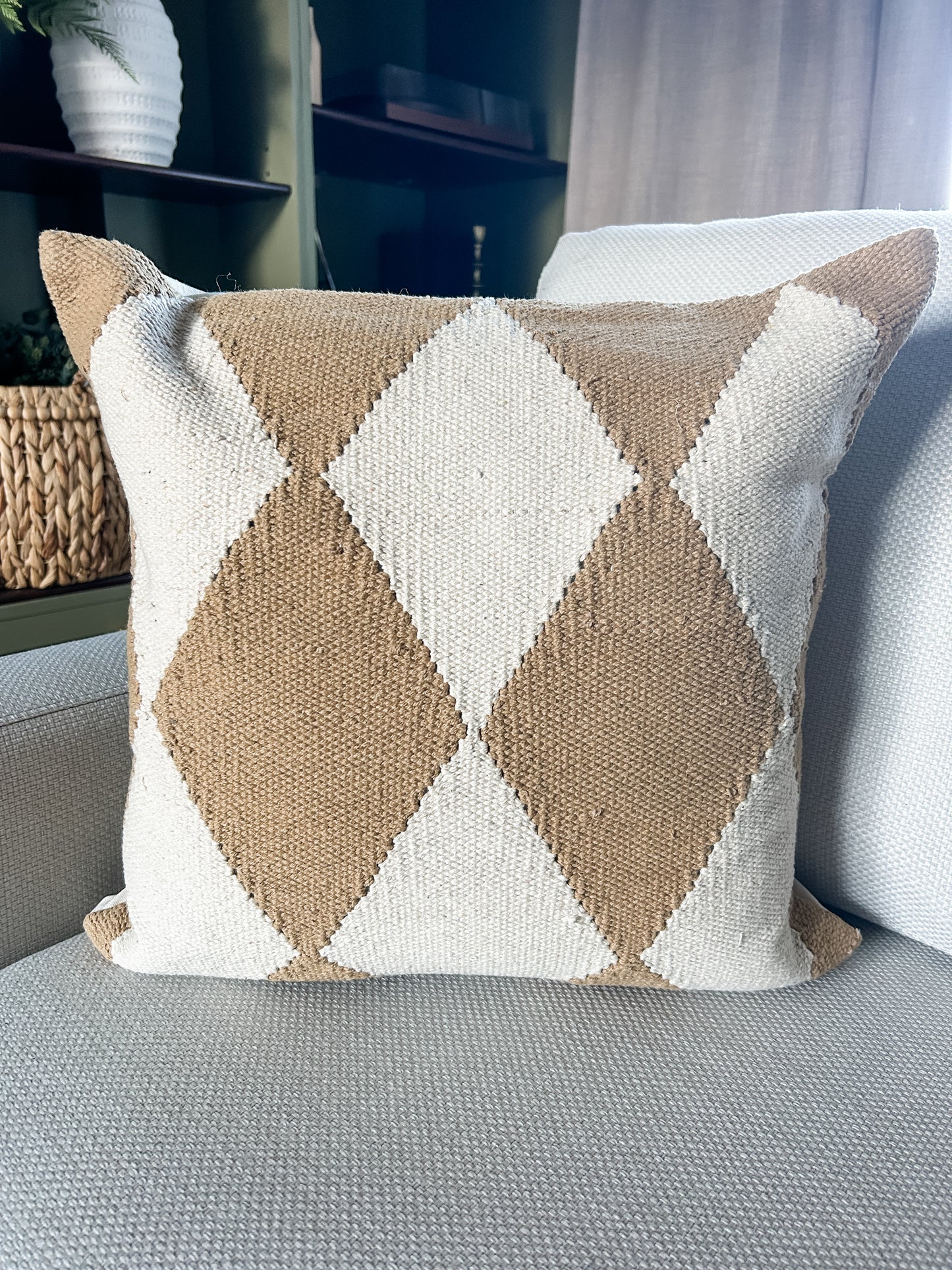 Beige & Cream Diamond Woven Pillow
