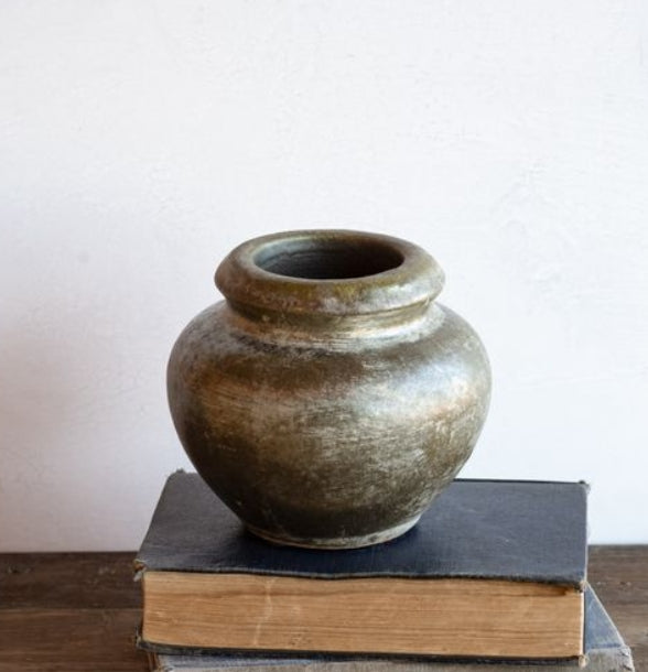 Antiqued Charcoal Green Bud Vase