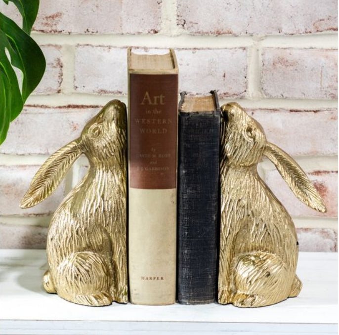 Gold Bunny Bookend Set