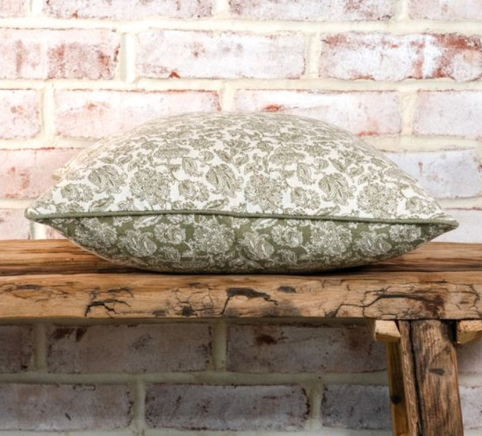 Reversible Olive Green Floral Throw Pillow