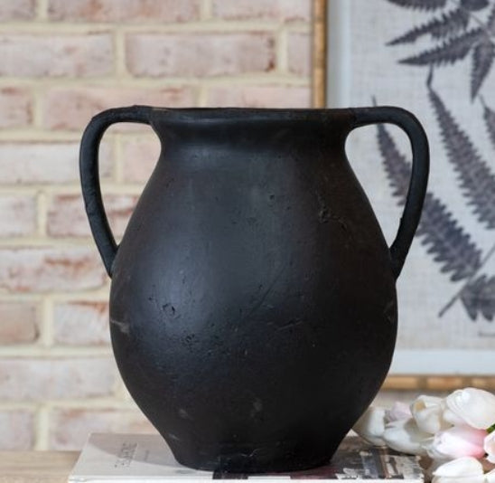 Black Artisanal Two Handle Vase
