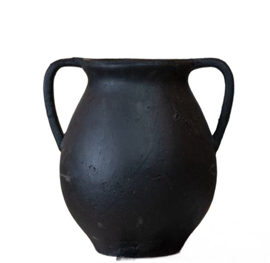 Black Artisanal Two Handle Vase