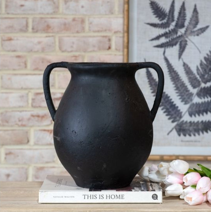 Black Artisanal Two Handle Vase