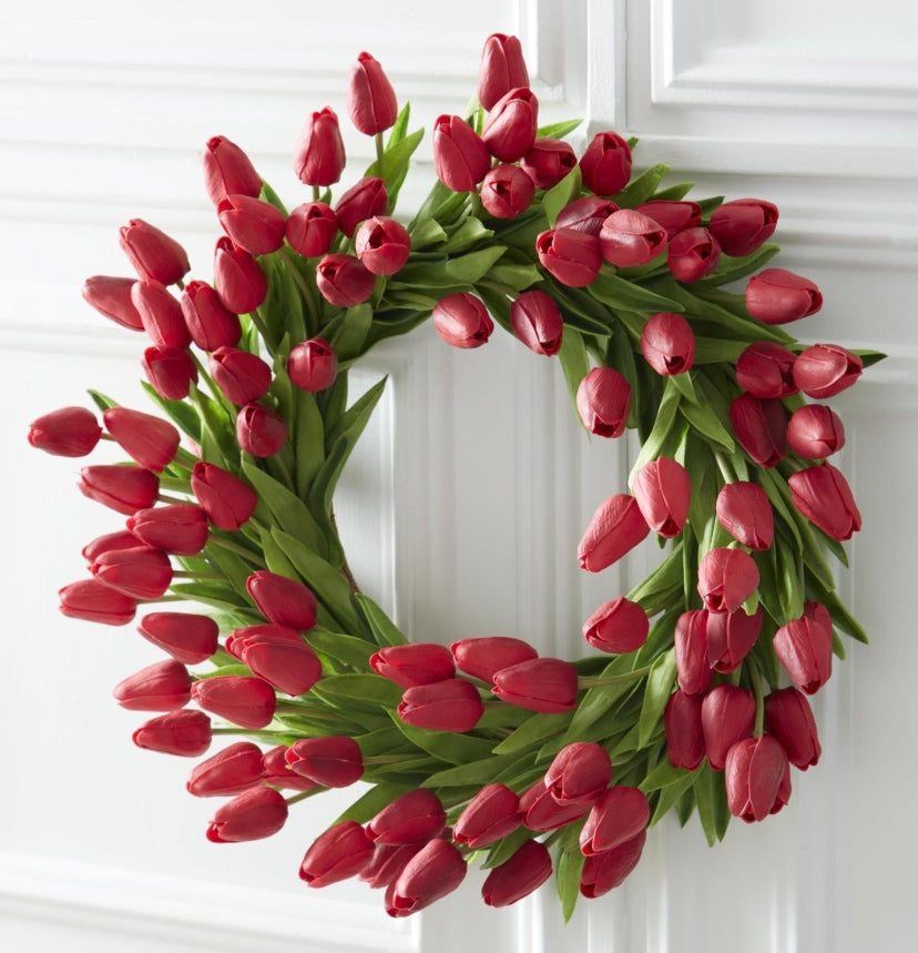 Red Real Touch Tulip Wreath