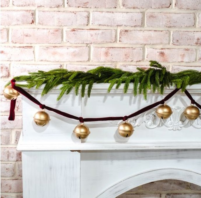 Round Gold & Burgundy Bell Garland 60”