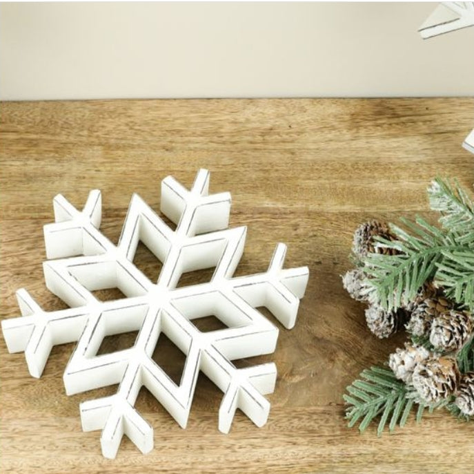 Small White Rustic Wood Snowflake
